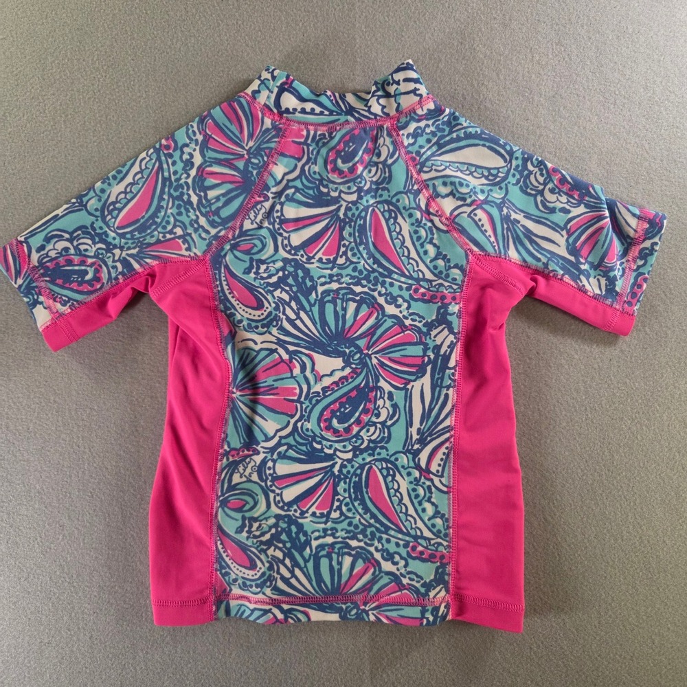 Lilly Pulitzer Target Girls Rash Guard My Fans Pink Blue Shell Swim Top XS 4/5 - Picture 3 of 3